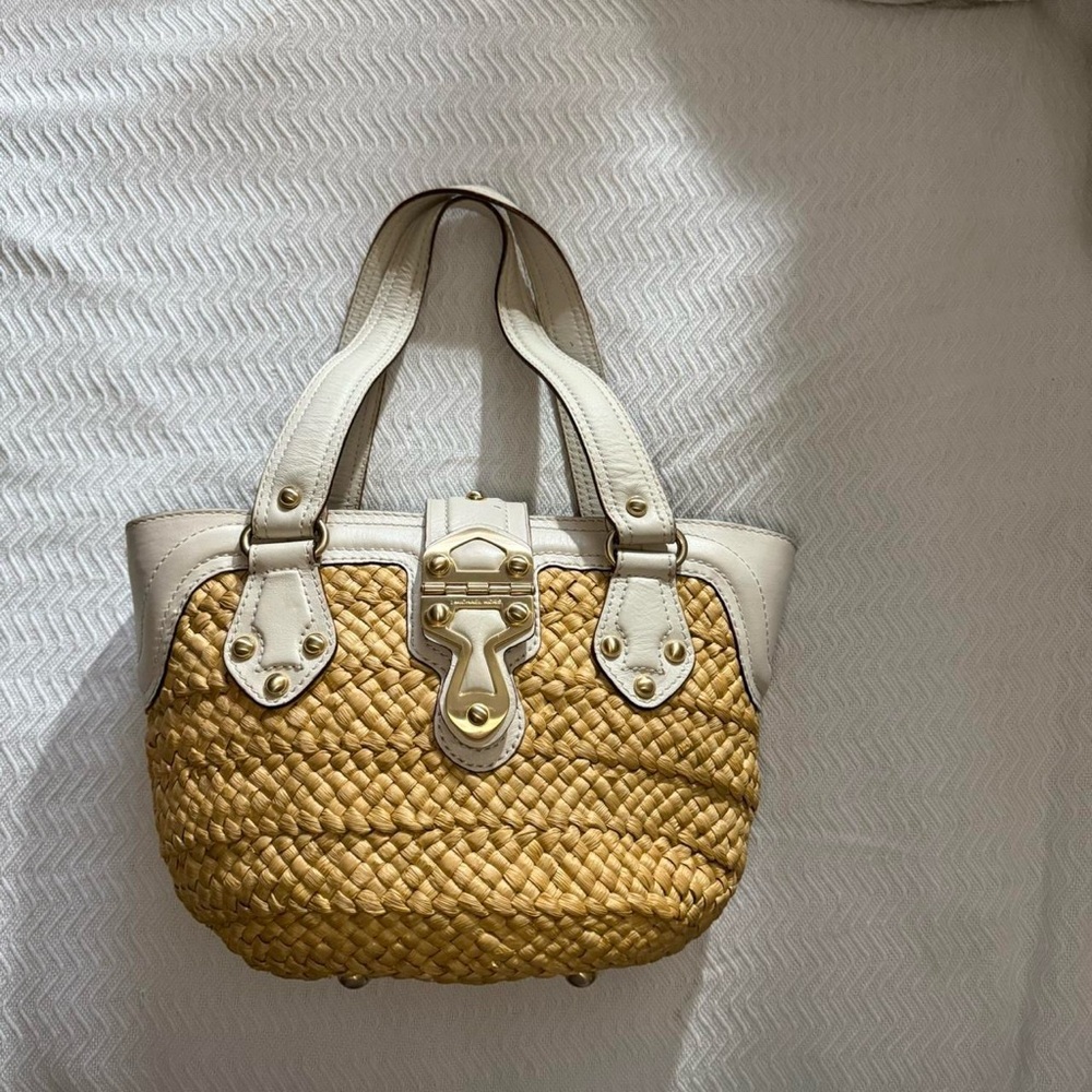 Stylish White and Tan Women's Handbag